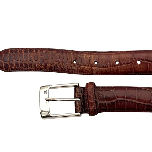 POLO RALPH LAUREN Croco emboss leather belt sz 38 - Picture 3 of 5